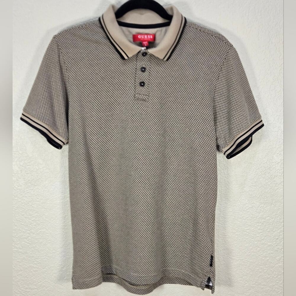 Guess Men's Black and Cream Polo Shirt